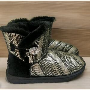 Size 9 UGG Mini Bailey Glimmer Metallic Polka Dot Bling Button Black Boots Shoes